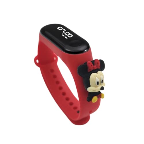 Truvic Fashionable Kids Waterproof White Light LED Band Watch with Date & Time Display (Cartoon May Vary) (Red mini Mouse)