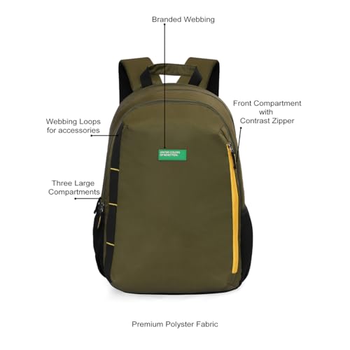 Image of United Colors of Benetton Fabio 30L Backpack, Water-Resistant, 3-Compartment Design, Stylish & Functional for College & Travel, with 1-Year Warranty