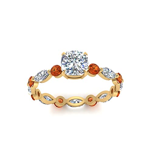Image of 55Carat Choose Your Gemstone Marquise and Round Eternity Engagement Ring Yellow Gold Plated Cushion Shape Side Stone Engagement Rings Lightweight Office Wear Everyday Gift Jewelry US Size 4 to 12