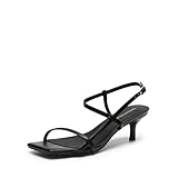 DREAM PAIRS Sandales Femme Talon Kitten Escarpins Femme Bout Carré Brides Croisées Bride Cheville Chaussures Ouvertes Talon Été Soirée Mariage Sortie Ville Vacances,Size 39,Noir,SDHS25002W