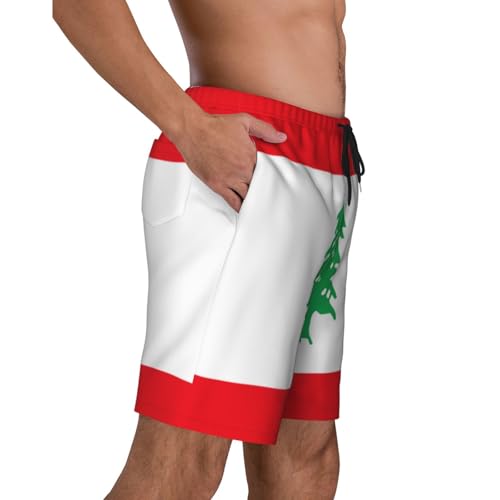 Flag of Lebanon Men Beach Pants â€“ Swim Trunks for Men,Quick-Dry and Comfortable, Suitable for Beach, Surf, and Everyday Wear Black3