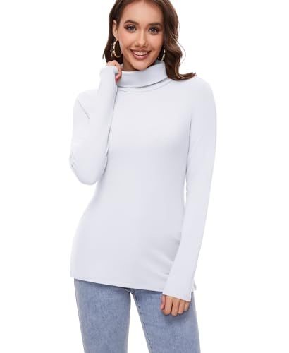 Camiseta térmica para mujer, cuello alto, forro polar, cuello alto, camiseta interior térmica, cuello alto, camiseta de manga larga, Blanco, XS