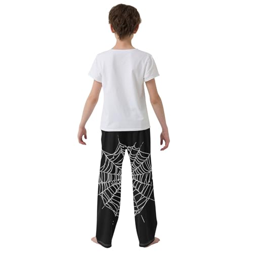 Boys' Pants White Spider Web Black Long Bottoms Jogger Pants Elastic Waist Trousers with Pockets S-XL3