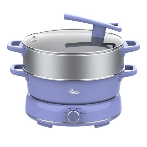 Image of Rosewill 12.7 QT Electric Hot Pot Slow Cooker with Multiple Functions, Split Design with 11.8 inch Wider Cooking Pot and SUS Steam Basket, 1600W High Power, Includes Utensils - Iris