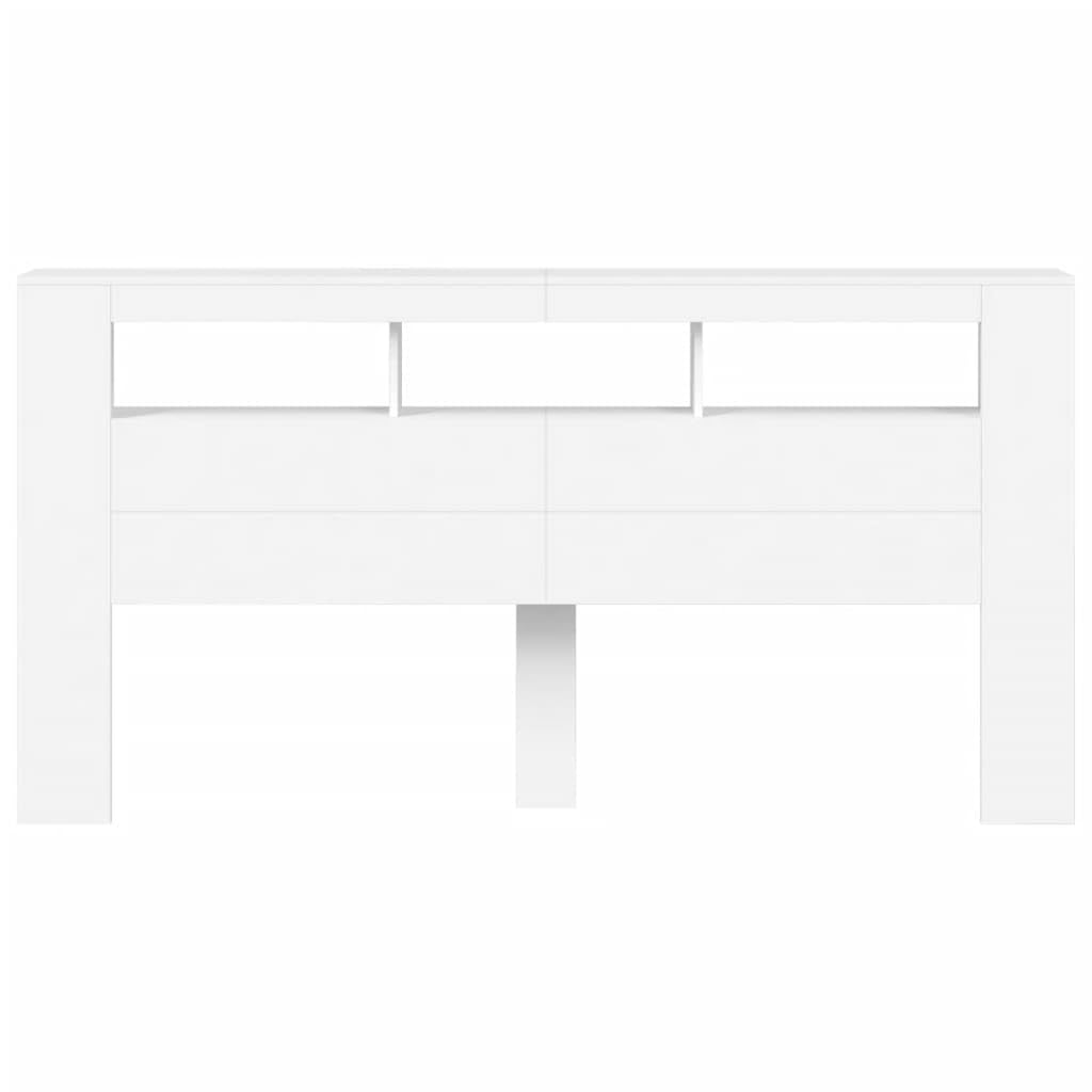 Willood Cabecero con LED, Cabecera con Almacenaje, Cabezal de Cama, Cabecero para Dormitorio, Madera de Ingeniería Blanco 200x18,5x103,5 cm
