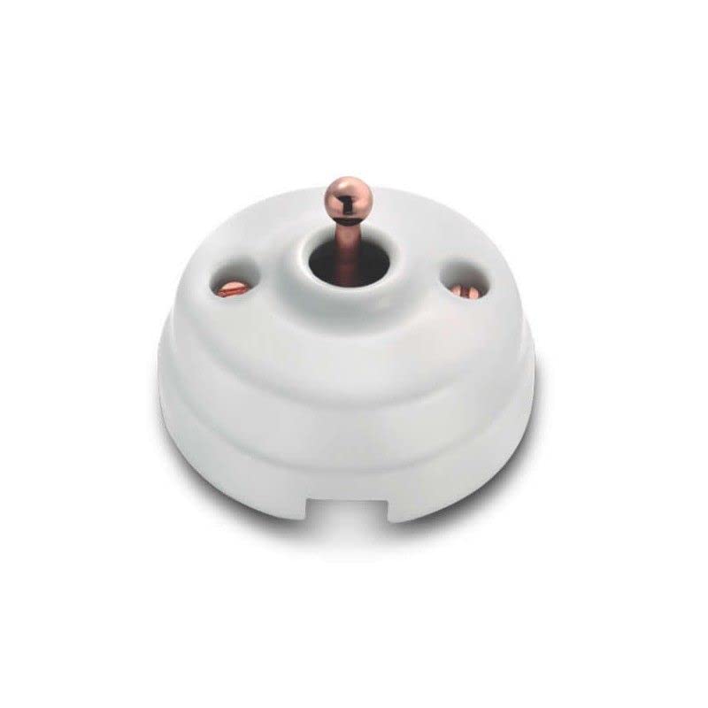 Interrupteur 2P 10AX 250V porcelaine blanc cuivre mecanisme rotatif mural