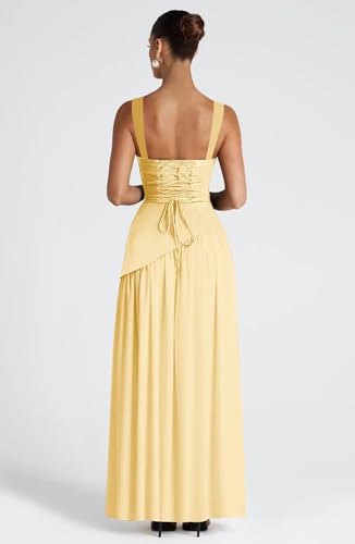 Women's Satin Bridesmaid Dresses with Slit Square Neack Long Formal Evening Gown Corset Prom Dress3