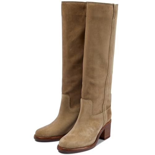 YIYA Women's Suede Knee High Boots Round Toe Chunky Block Heel Tall Boots Fall Winter Pull On Long Boots