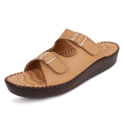 Image of TRASE Orthopedic Extra Soft Double Strap Slippers for Women Footwear | Arch Support Adjustable Strap Cushioned Wedges Doctor Sandals | Comfortable & Lightweight