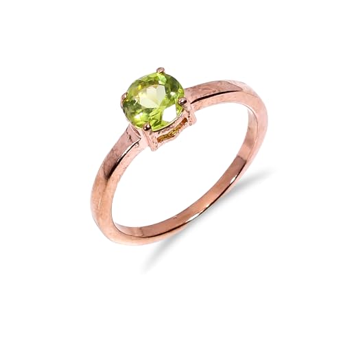 Bague en pierre naturelle de péridot rond et argent 925 vintage R-173