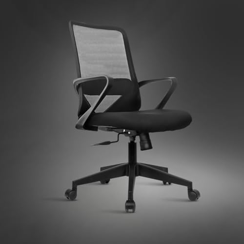 Image of Kepler Brooks Vibe Office Chair for Work | 3-Year Warranty | Ergonomic Office Chair, Study Chair for Home, Foam Padded Lumbar, Centre Tilt Lock Mechanism, Heavy Duty Nylon Base (Black)