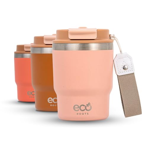 ecoroots EVERGREEN - Termo Café con Tapa Hermética I Vaso Térmico Reutilizable Antigoteo I Taza Térmica Acero Inox. I Sin BPA I Termo Vaso para Llevar Bebidas Calientes y Frías I (ROSA QUARTZ, 360ML)