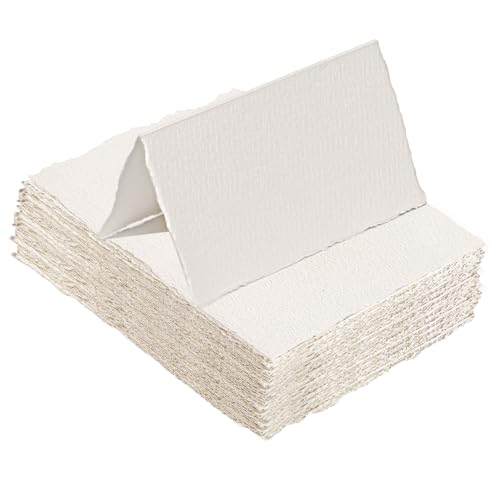 50 Sheets Watercolor Paper 3.5 x 2, 300 GSM Deckled Edge Paper Rough/Textured Handmade Paper for Watercolors, Wedding Invitations, Cards, Crafts