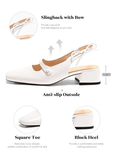 Image of Coutgo Womens Mary Jane Shoes Slingback Chunky Low Heels Bow Closed Square Toe Pumps Wedding Party Dress Shoes