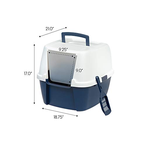 IRIS Jumbo Hooded Litter Box with Scoop, Navy