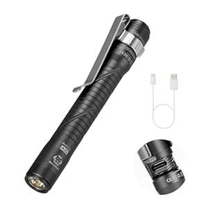 RovyVon Aurora A33 Rechargeable Pen Flashlight, 200 Lumen Cool White Pocket Size Pen Light with USB-C Charging Cable and Pocket Clip, for Dentist Inspection, Work, Emergencies Outdoor (Black)