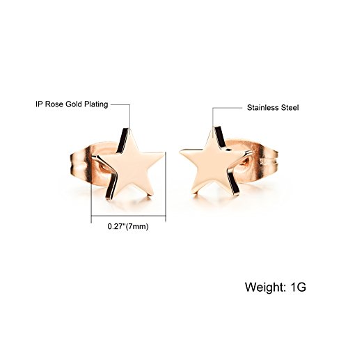 Rose Gold Tone Titanium Steel Lucky Star Stud Earrings For Women #TOP3