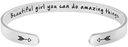 JoycuFF Silver Bracelets for Friends Inspirational Gifts for Women Friendship Bff Stainless Steel Cuff Birthday Christmas Jewelry for Girls Beautiful Girl You Can Do Amazing Things
