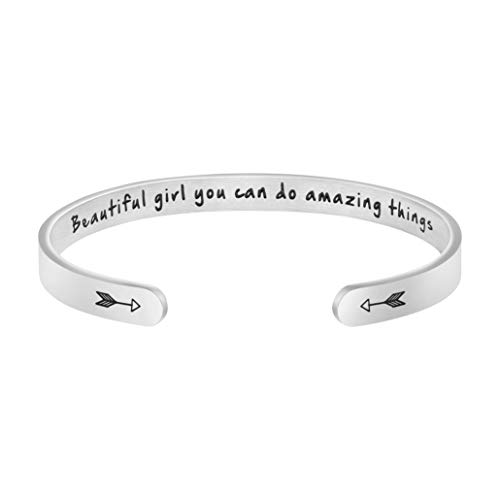 Joycuff Silver Bracelets For Friends Inspirational Gifts For Women Friendship Bff Stainless Steel Cuff Birthday Christmas Jewelry For Girls Beautiful Girl You Can Do Amazing Things #TOP27