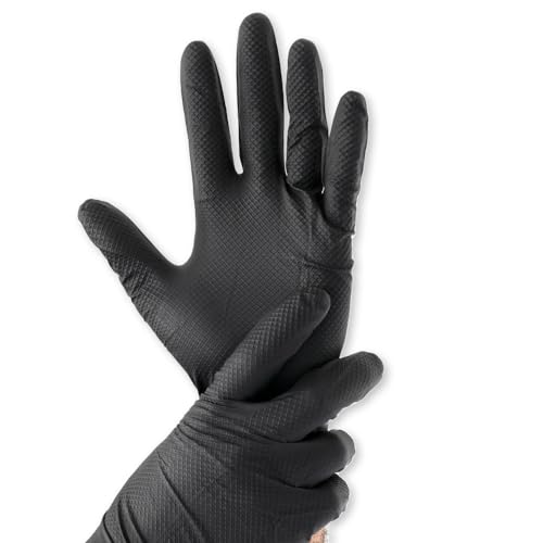 FRANZ MENSCH 100 unidades de guantes de nitrilo Power Grip Light | sin polvo, negro, 9/L, L: 24 cm, guantes de protección, guantes de gastronomía, guantes industriales, guantes de montaje