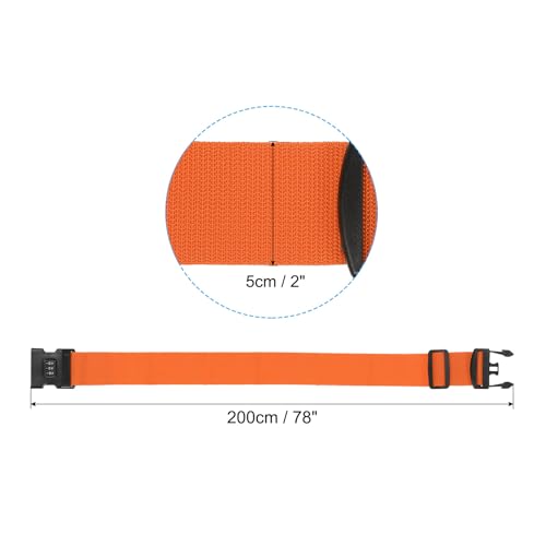 Image of PATIKIL Luggage Strap with Combination Lock Luggage Tag and Loop 78 inchx2 inch, 4 Set Adjustable Suitcase Belt for Travel Packing Bag Closure Identify, Orange