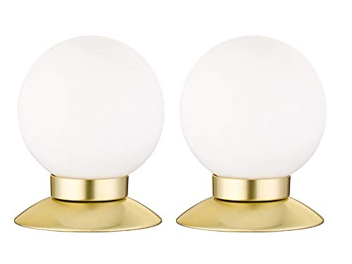 meineWunschleuchte Lot de 2 petites lampes sphériques tactiles en laiton avec boule en verre blanc 13 cm