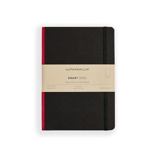 Image of myPAPERCLIP Binary Series - A5 Unruled Notebook | Italian Hardboard Cover | 192 Pages, 80 GSM Paper, A5 (5.83 x 8.27 in) | Thread Bound with Elastic Closure & Bookmark | Red