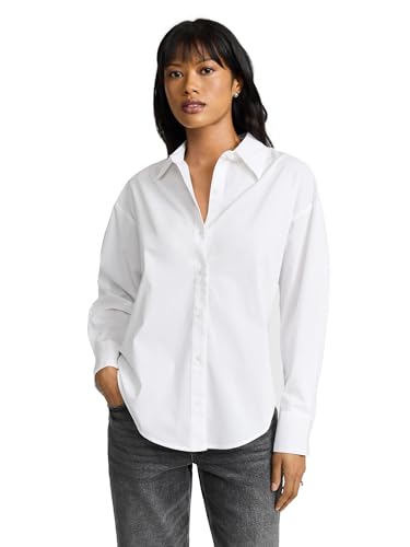 EXPRESS Women’s Cotton Poplin Portofino Shirt – Boyfriend Fit, Long Sleeve Button-Up, Lightweight, Office-to-Weekend