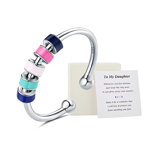 WOSCCOWT To My Daughter Fidget Ring for Anxiety, S925 Sterling Silver Enamel Fidget Spinner Rings, Anti Anxiety Spinning Rings for Women Birthday Christmas Gifts for Women, Adjustable (Fits most sizes