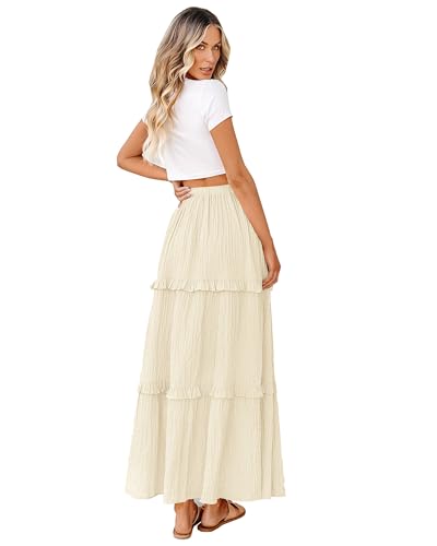 BTFBM Women's Long Summer Skirt 2026 Elegant High Waist Cocktail Party Wedding Guest Dress Flared A-Line Midi Skirts(Beige White,Small) — view 2