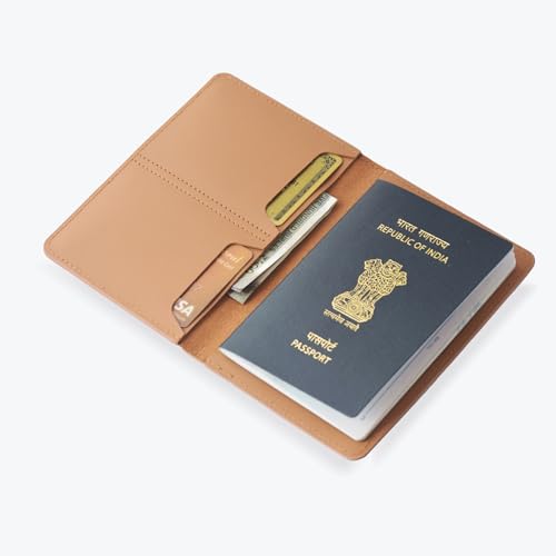Image of Atoll Leather Passport Holder for Men & Women Genuine Leather Travel Wallets & Document Organizer | Premium & Durable Passport Cover with Sim Ejector & Sim Slots | Tan