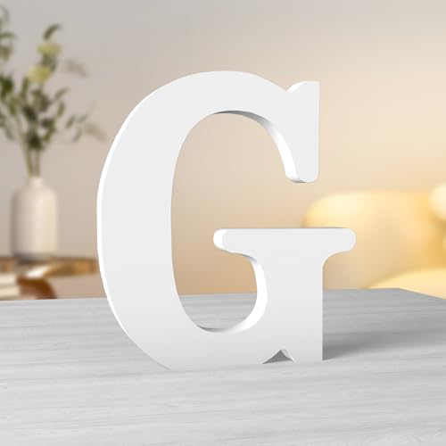 Image of Aruatu 8 Inch White Wood Letters Unfinished Wood Letter for Wall Decor Decorative Standing Letters Large Letter for wall Decoration for Craft Home Party Projects (G)