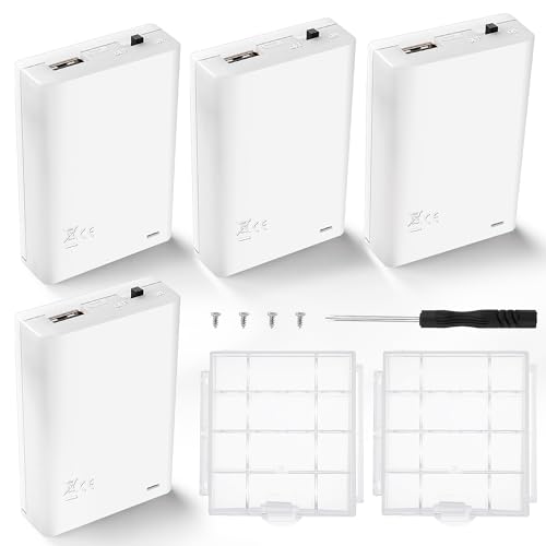 KUOQIY 4 Pièces 3x1.5V AA Supports de Piles, Boîtier de Batterie avec Intégré Prise Femelle USB Couvercle et Interrupteur On/Off, avec 2 Pièces Boîte à...
