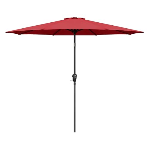 Simple Deluxe 9ft Outdoor Market Table Patio Umbrella with Button Tilt, Crank and 8 Sturdy Ribs for Garden, Deck, Lawn, Backyard & Pool, Red image 8