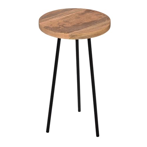 Image of INMARWAR Solid Mango Wood Round Side Table with Black Metal Legs (32x32x57 cm) | Easy to Assemble Sturdy End Table for Living Room, Bedroom & Office | Small Space-Saving Coffee Table
