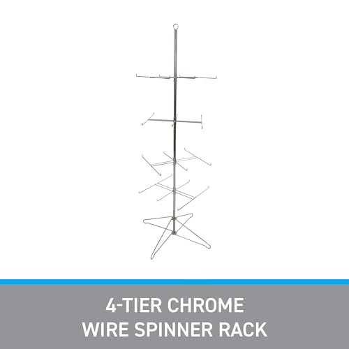 SSWBasics 4-Tier Chrome Wire Spinner Rack (4 tiers - space 12” apart) - Rotating Jewelry Display Organizer - Floor Spinner Rack - Perfect for Food Items and Fashion Accessories