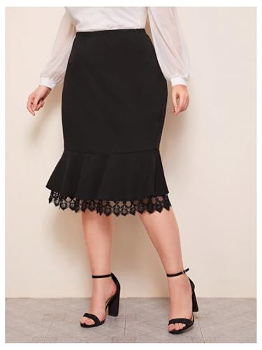 WDIRARA Women's Plus Size Ruffle Bodycon Fishtail Skirt High Waisted Lace Trim Midi Skirts4