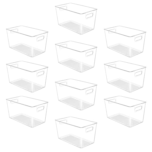 Image of YIHONG 10 Pack Clear Pantry Organizer Bins, Plastic Containers with Handle for Kitchen,Freezer,Cabinet,Closet,Bathroom Under Sink Storage