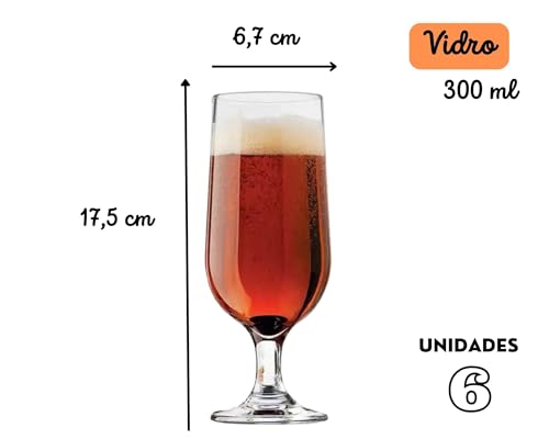 Kit 6 Taças De Cerveja Multiuso 300ml Original Vidro Resistente Premium Chopp/Drinks/Sobremesas Buff