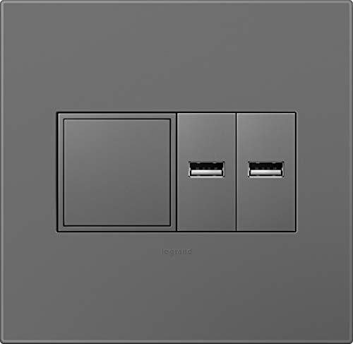 Legrand adorne 2-Gang Pop-Out Outlet in Magnesium with Matching Wall Plate, ARPTR152GM2WP