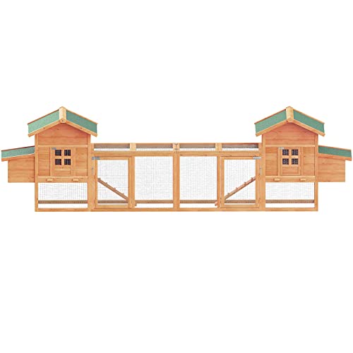 160" Chicken Coop Outdoor Wooden Rabbit Hutch Poultry House with Chicken Run Cage, Egg Box & Waterproof Roof