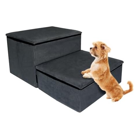 TONY HOBY Dog Stairs, Foldable Dog Stairs/Steps with Storage, 2-Step Pet Steps for Dogs and Cats (Gray, 2 Steps) Cover