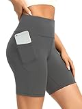 Beelu Radlerhose Damen Blickdichte High Waist Yoga Shorts, Kurze Leggings mit Handytasche, Kurze Sportleggins Damen für Yoga Laufen Fitness im Sommer (Grau,M)