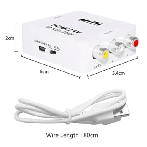 Image of TRISHIKA,HDMI to AV, 1080P HDMI to 3RCA CVBS AV Composite Video Audio Converter Adapter Supports PAL /NTSC with USB Charge Cable for PC Laptop HDTV DVD - White
