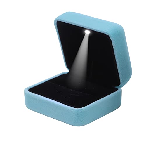 GBYAN Boîte à bijoux en velours avec lumière LED - Boîte cadeau pour demande en mariage, fiançailles, mariage (1 support pour bague, bleu sarcelle) Cover