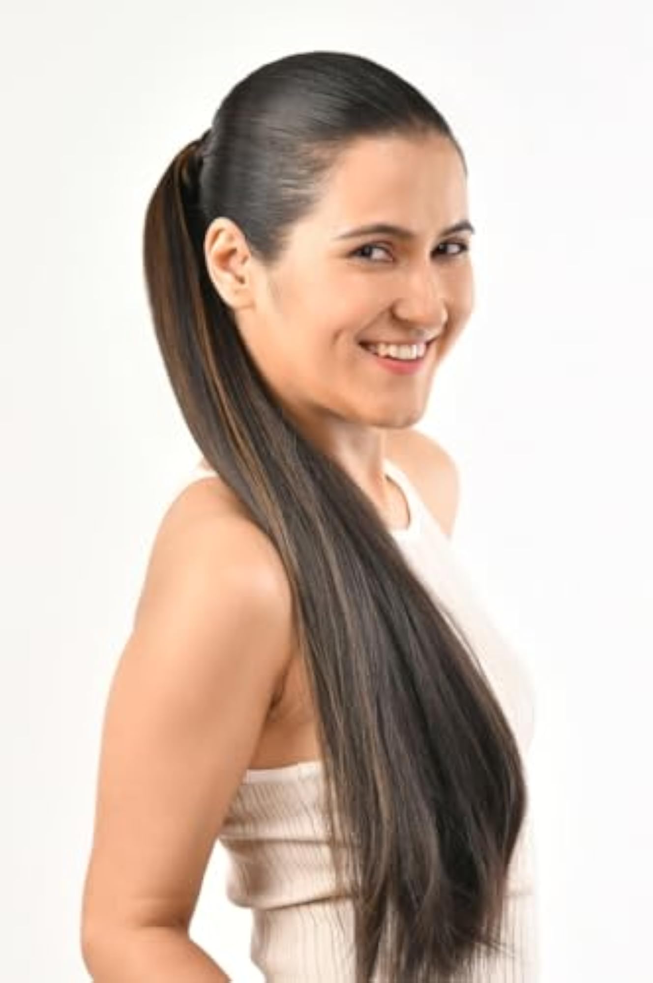 JustClipIt Lara Long Straight Ponytail Hair Extension, Highlight Gold