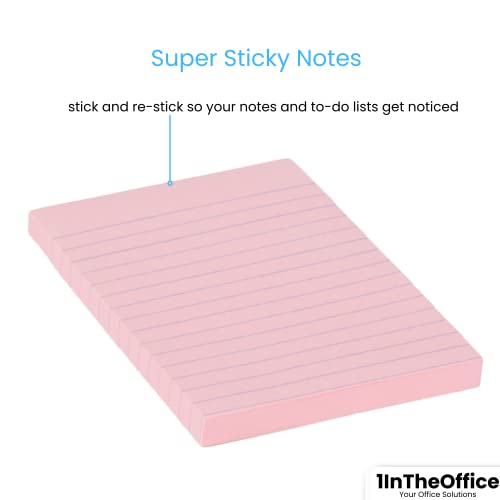 1InTheOffice Lined Sticky Notes 4x6, Sticky Note Pads