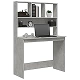  Tidyard Bureau avec étagères Meuble de Bureau pour Ordinateur Bureau sur Pied Table Informatique Gris béton 102x45x148 cm Bois d\'ingénierie