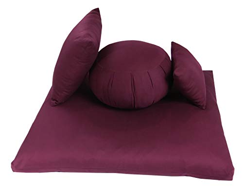 Buckwheat Zafu, Zabuton and Support Meditation Cushions Set (4Pc)