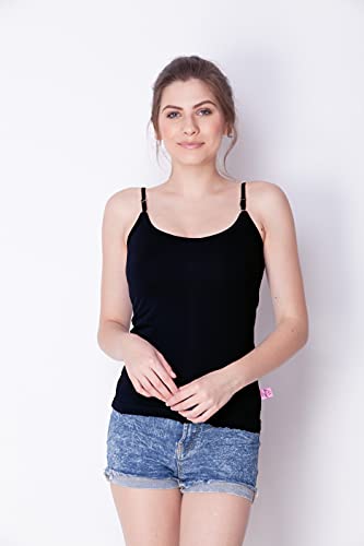 Image of Dollar Missy Women's Cotton Pack of 3 Adjustable Straps Multicolor Slim Fit Camisole (8905203247820 301-BLK-WHT-SKN-PO3 Medium)